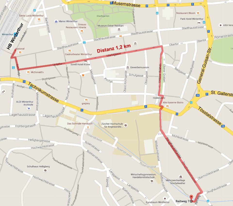 Fussweg vom HB Winterthur zum owi zentrum winterthur